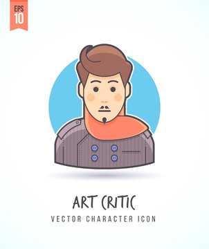 Art critic reviewer illustration People lifestyle and occupation Colorful and stylish flat vector character icon