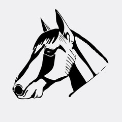 Logo, symbol, sign, stencil horse head.Unique technique. Vintage hand drawn styl