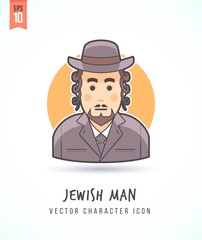 Jewish man with sideburns illustration People lifestyle and occupation Colorful and stylish flat vector character icon