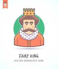 Fairytale king in crown illustration People lifestyle and occupation Colorful and stylish flat vector character icon