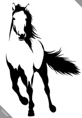 black and white linear paint draw horse vector illustration