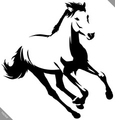 black and white linear paint draw horse vector illustration