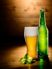 Glass and bottle of beer