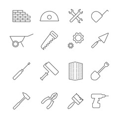 construction tools linear icons