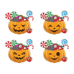 Set of Halloween pumpkins with four different faces filled with