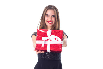 Young woman showing a present