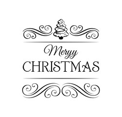 Merry Christmas And A Happy New Year. Greeting Card. Christmas Tree. Filigree scroll and frame divider decorated. Ornate Frame.