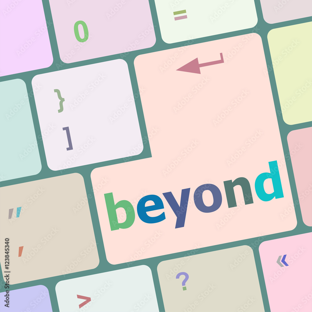 Poster beyond button on keyboard key with soft focus