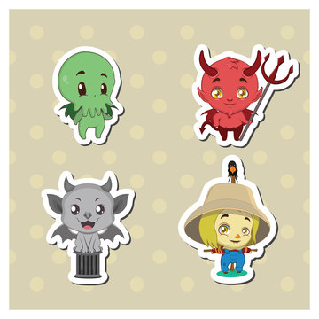 Halloween creatures sticker set