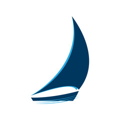 Blue sailboat on the waves vector logo