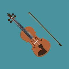 Fototapeta na wymiar Violin icon. Vector illustration of the musical instrument. Flat style design with long shadow.