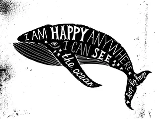 Fotobehang Typographical poster with whale © Marina Gorskaya