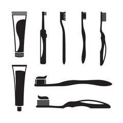 Toothbrush with paste icons set