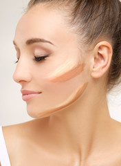 Obraz na płótnie Canvas Putting makeup .Contouring.Make up woman face. Contour and highlight makeup.