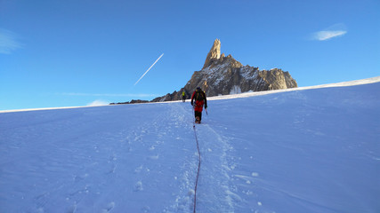Climber on the glacier toward the Dent du Geant, in the Mt. Blan