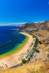 Playa de Las Teresitas, a famous beach near Santa Cruz de Tenerife in the north of Tenerife, Canary Islands, Spain - obrazy, fototapety, plakaty