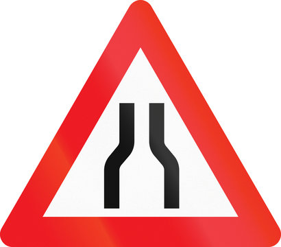 Warning road sign used in Denmark - Road narrows from both sides