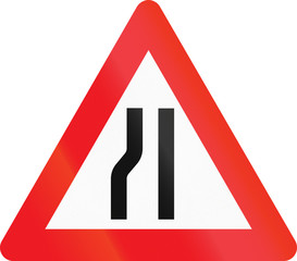 Warning road sign used in Denmark - road narrows on left