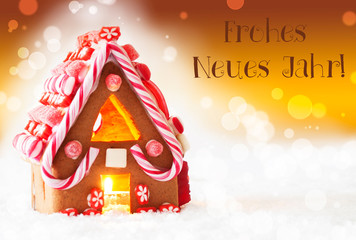 Gingerbread House, Golden Background, Neues Jahr Means New Year