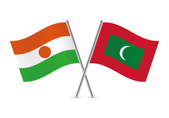 Niger and Maldives flags. Vector illustration.