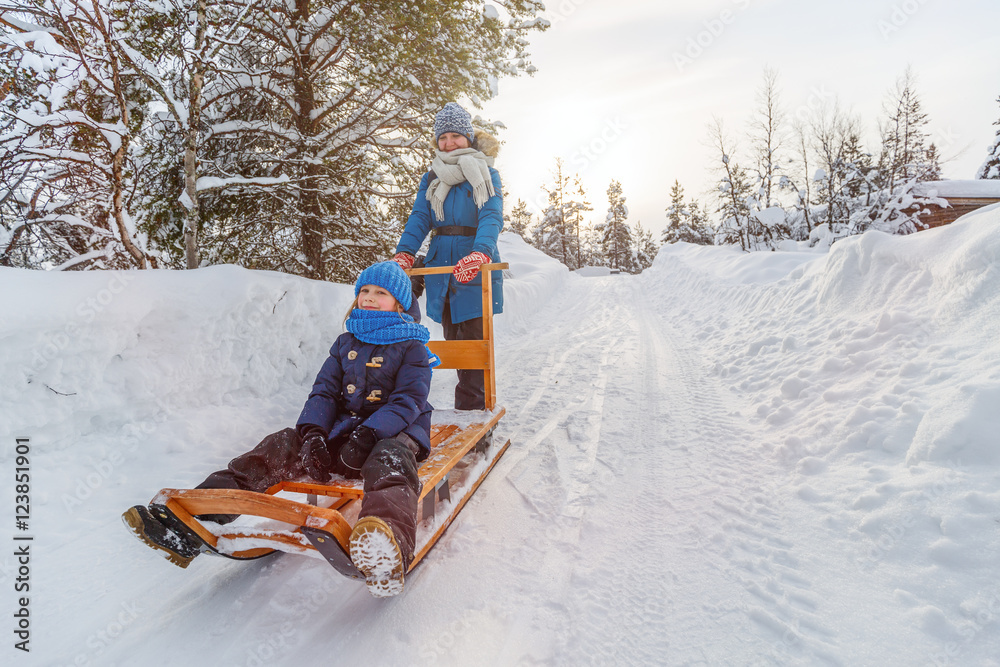 Canvas Prints Mother and kids outdoors on winter