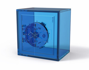 3D Isolated Transparent Safe Strong Box. Closed Security Busines