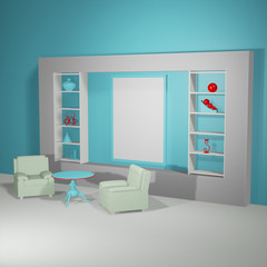 Lit interior mockup 3d illustration
