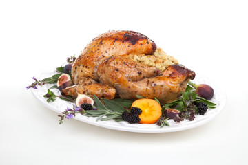 Garnished turkey on serving tray