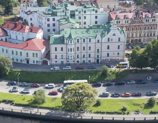 panorama of Vyborg and boardwalk from the lookout tower in the Vyborg castle