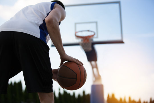 Basketball player training on the court. concept about basketbal