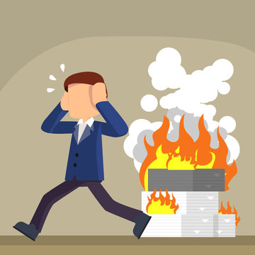 businessman with burned office task