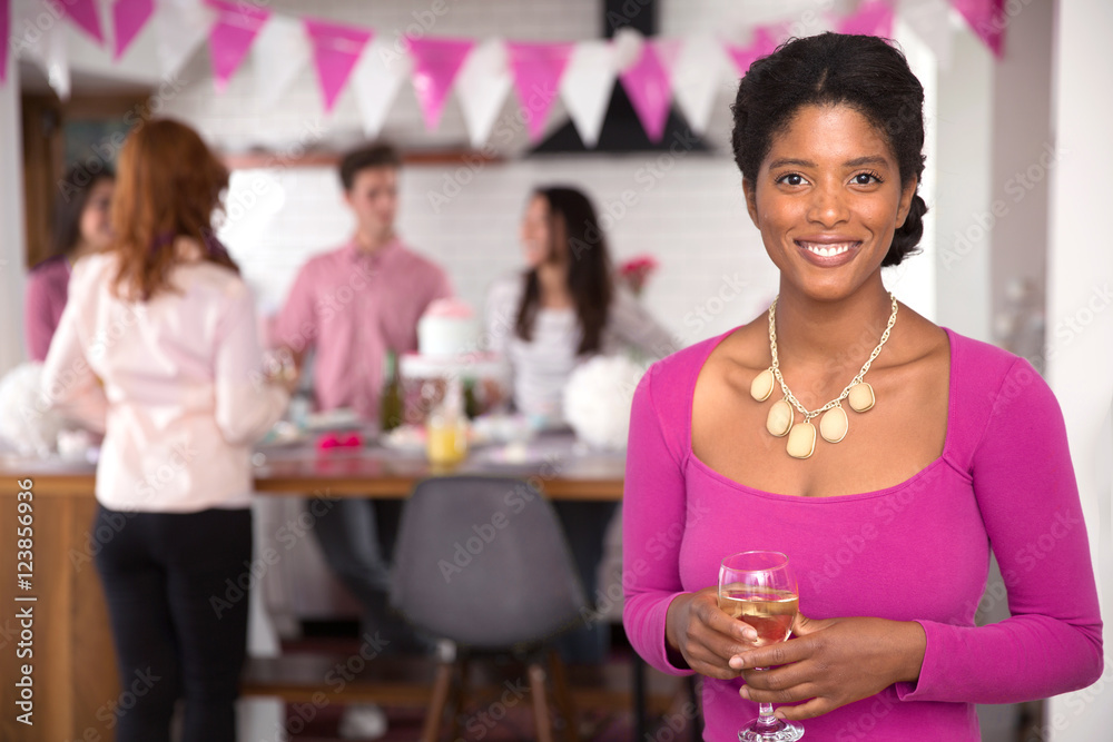 Wall mural pretty smile cheerful casual sweet sincere portrait of woman at family friends event gathering