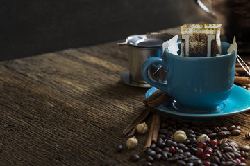 coffee cup background with coffee beans