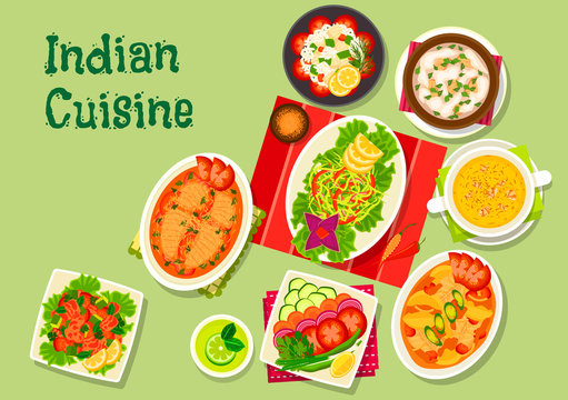 Indian cuisine lunch dishes icon for menu dessign