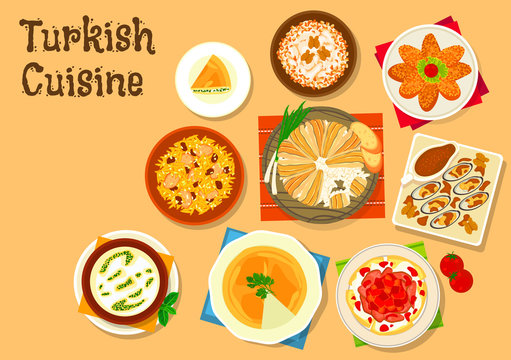 Turkish cuisine national dishes for menu design