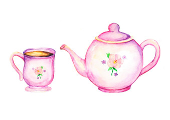 Tea Watercolor painting  on white background