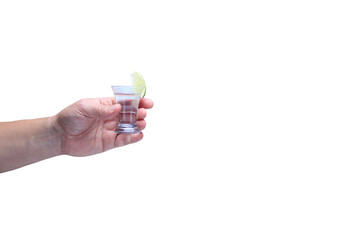 Drink responsibly!  Adult hand with shot of tequila