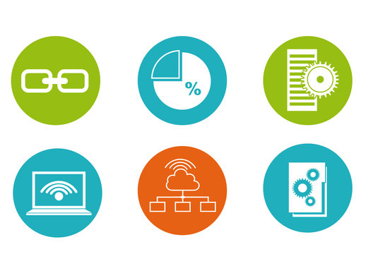 Circular and Colorful Data Center Media Icon Set