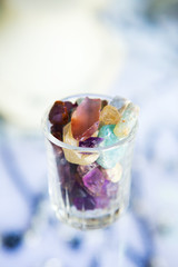 Collection of many different natural gemstones colorful.
