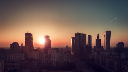 Fototapeta na wymiar Sunrise above Warsaw Downtown Skyline, Poland