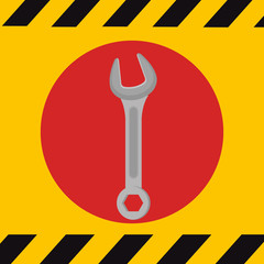 metal wrench construction tool over red circle and yellow background. vector illustration 