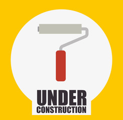 paint roll with red handle over white circle and yellow background. under construction design. vector illustration