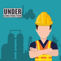 avatar construction worker with yellow helmet safety equipment. vector illustration