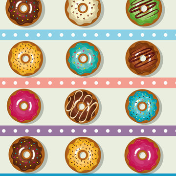 sweet donuts bakery product colorful creams. vector illustration