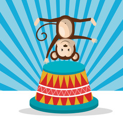 happy monkey circus show icon over blue background. colorful design. vector illustration
