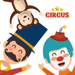 avatar happy man announcer with monkey and clown circus festival characters over white background. colorful design. vector illustration