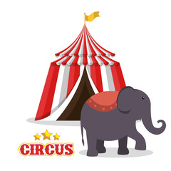 Naklejka premium red and white striped tent circus and elephant show icon over white background. colorful design. vector illustration