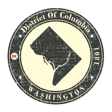 Vintage stamp with map of  District of Columbia