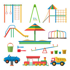Kids playground vector illustration with isolated objects. Children design elements and icons in flat style