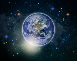 Obraz na płótnie Canvas blue planet earth and star over milky way background, Elements o